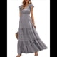 thumbnail image 2 of Vestido de Verano 2025 para Mujer, Cuello en V, Corta, Cintura Alta, Estampado Floral, Volantes Escalonados, Corte A, Maxi Gris XL, 2 of 8