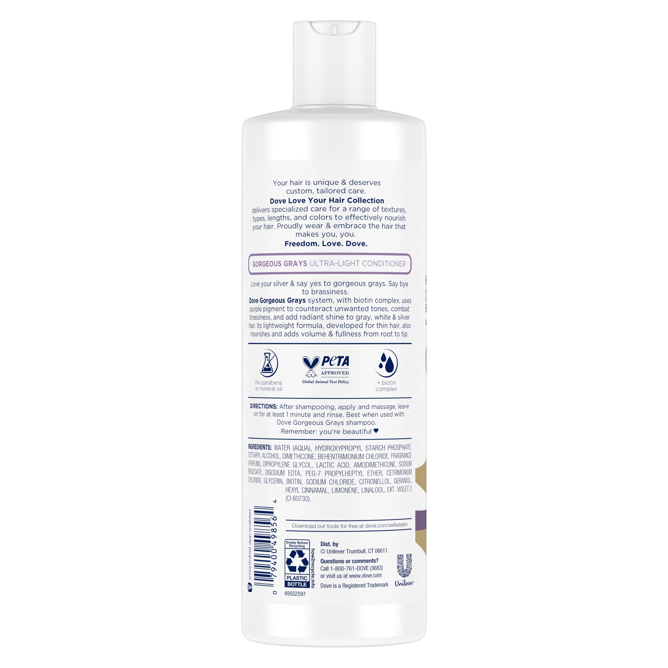 Dove Love Your Silver Purple Conditioner For Gray, White & Silver Colored Hair Gorgeous Grays Ultra-Light Sulfate Free Conditioner for Volume and Radiant Shine, Made With Biotin Complex, 13.5 fl oz