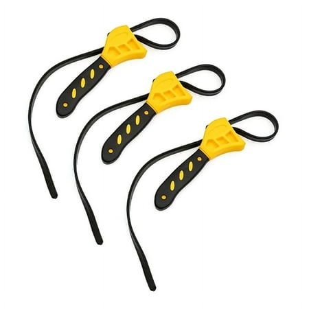 3pcs Multifunctional Belt Wrench Wrench Bottle Opener Auto Repair Filter Dual-Purpose Wrench Yellow