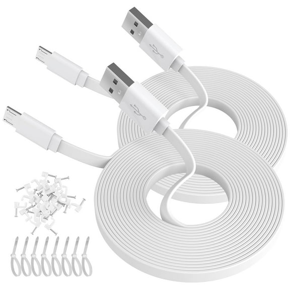 czcpp-2 Pack 30FT Flat Power Extension Cable for WyzeCam, YI Camera NestCam Blink Wyze Cam OG Wyze Cam Pan Netvue Kasa Cam Cloud Camera Arlo Q Furbo Dog, USB to Micro USB Durable Charging and Data Sy