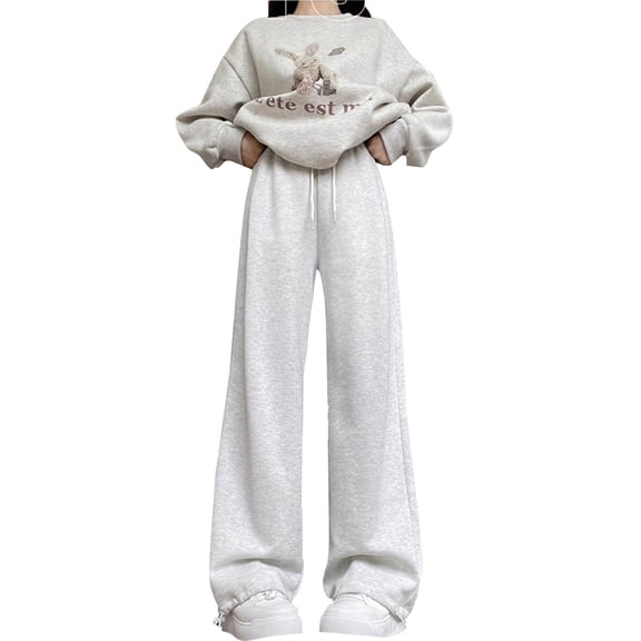 GiLiling Wide Leg Sweat Pants for Girls, High Waisted Baggy Sweatpants, Casual Workout Pants with Pockets, Joggers (White, 13-14 Years)