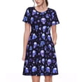 thumbnail image 1 of Fotbe Skull flower leaf purple Vestido Largo de Moda para Mujer, Vestido Tipo Camiseta con Manga Corta y Estilo Casual a Rayas y Bloques de Color, 1 of 6