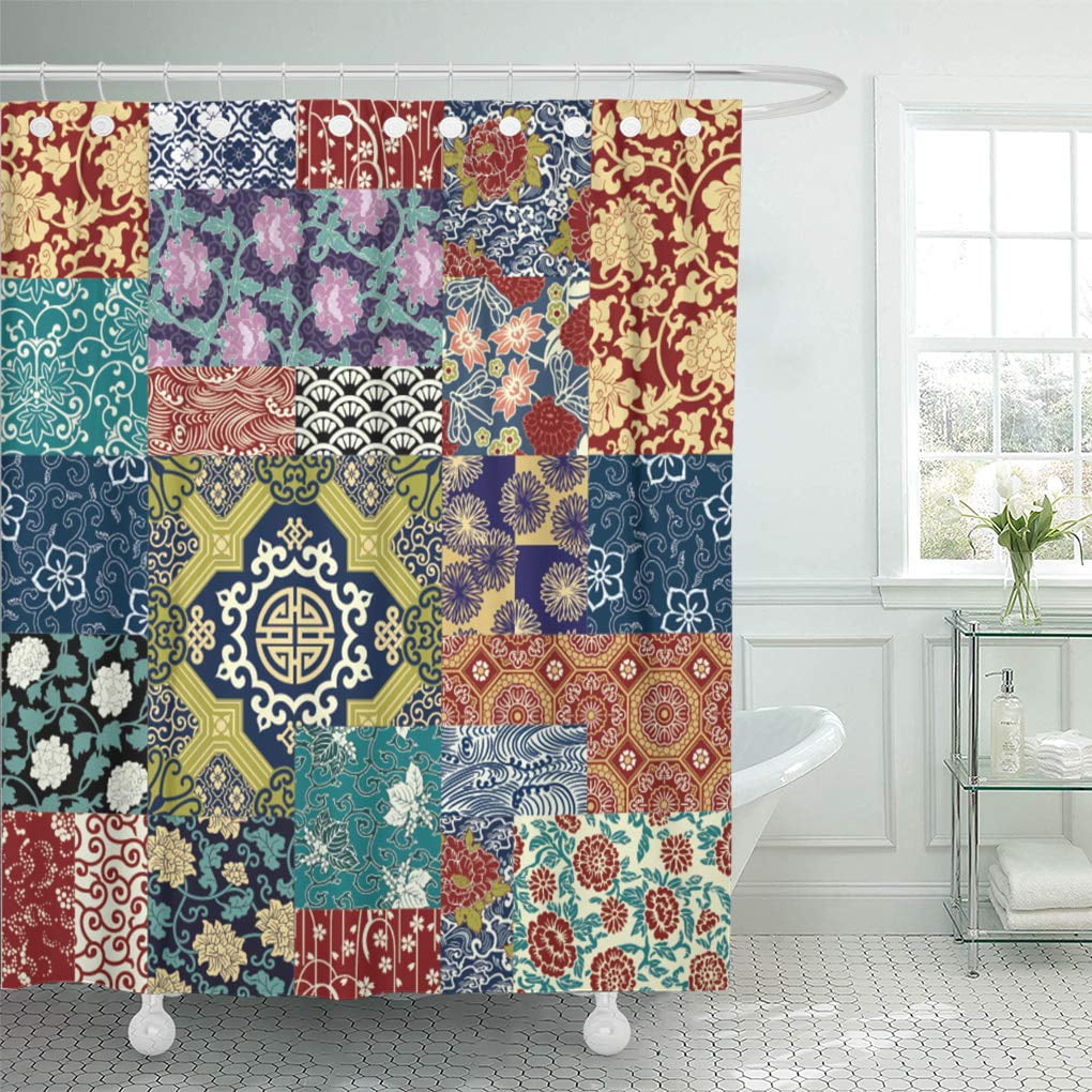 KSADK Quilt Style Patchwork Abstract Floral Kimono Shower Curtain