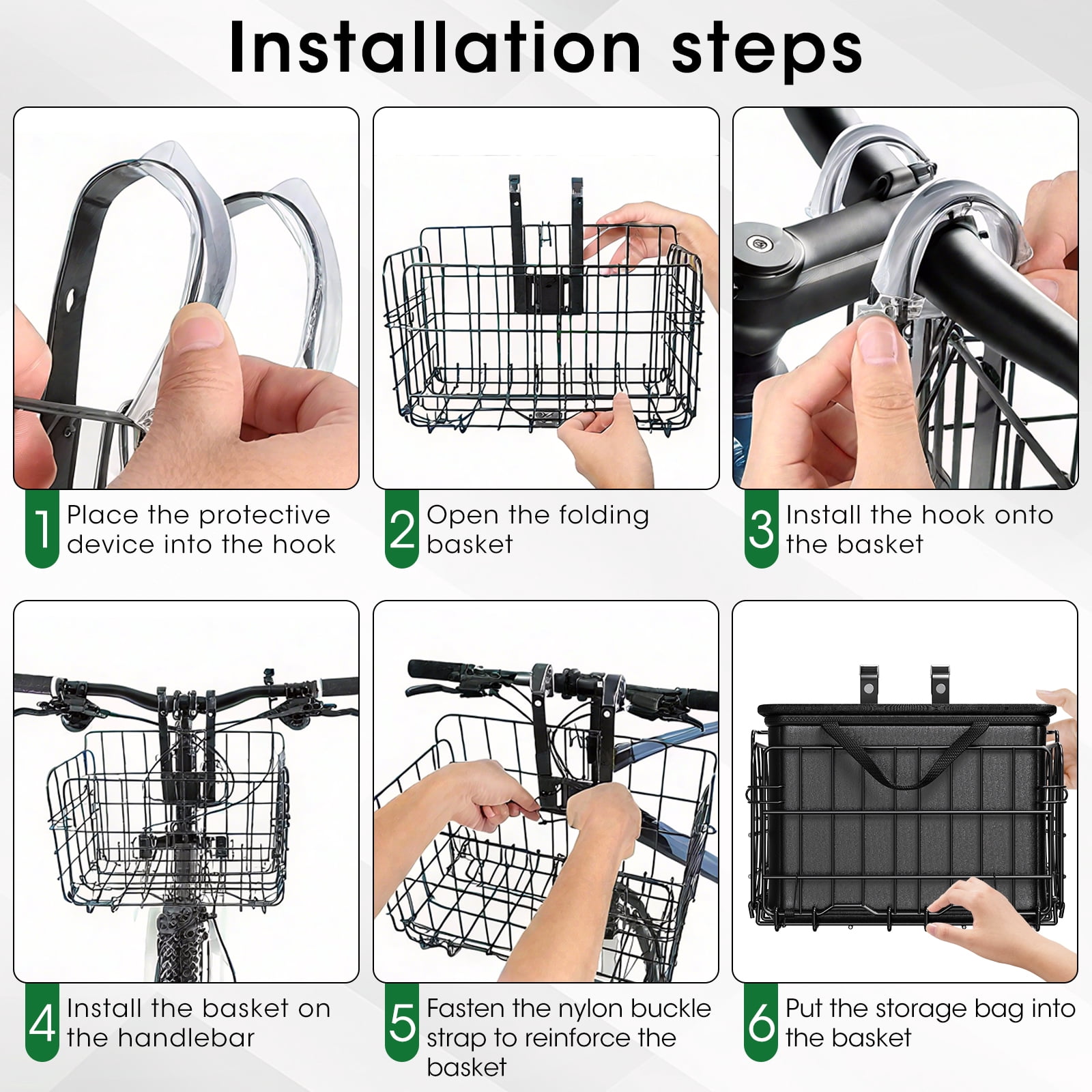 Bike Basket Front, Folding Bicycle Basket with Removable Waterproof Liner Bag, Rear Bike Cargo Rack, Bike Baskets for Adult Bikes Carrying Dogs,Pet,Grocery,Quick Release Design