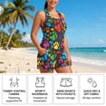 thumbnail image 5 of Xoenoiee Colorful Dog Paw Print Plus Size Tankini Swimsuit for Women Two Piece Tummy Control Bathing Suit Blouson Racerback Tankini Top with Shorts, 2XL, 5 of 7