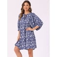thumbnail image 3 of DARING DIVA Floral Summer 3/4 Sleeve Flare Mini Dress S Blue, 3 of 6