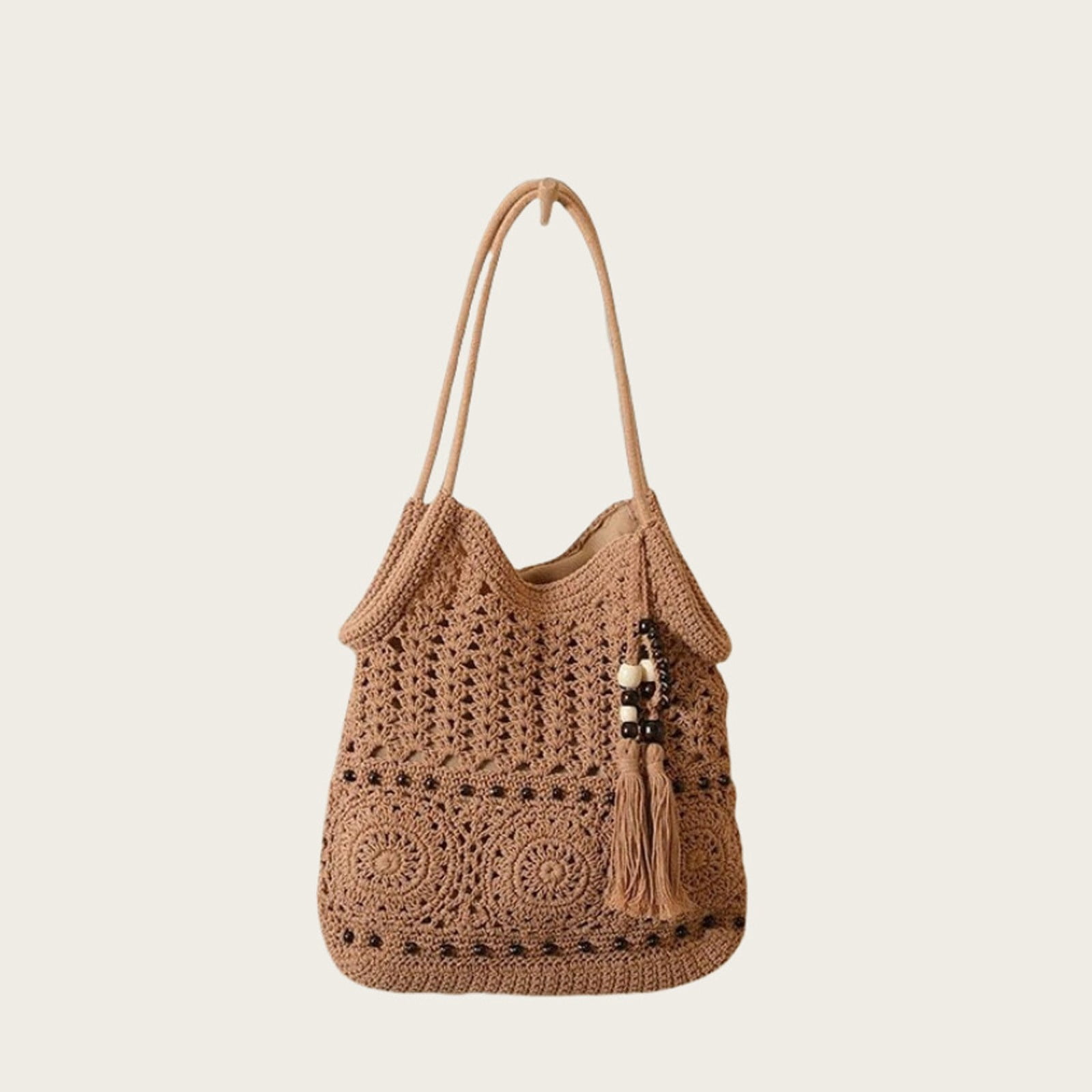 Women's Floral Crochet Tote Bag, Knit Shoulder Bag, Large Capacity Bohemian Beach Purse for Summer Travel & Commute