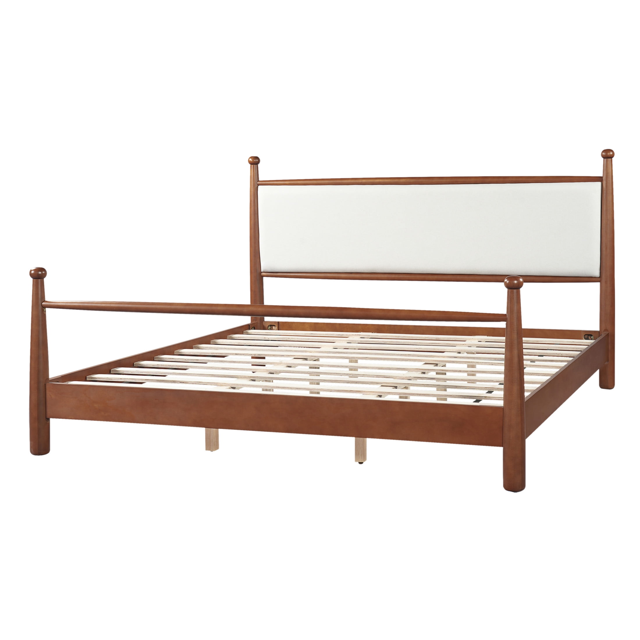 Christopher Knight Home King Size Traditional Bed Frame with Upholstered Headboard, Walnut+Beige