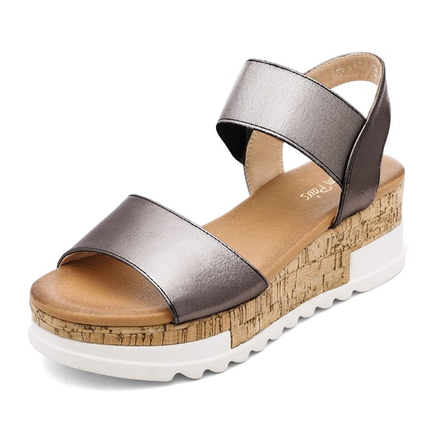 Sandalia DREAM PAIRS REED-2 Peltre con Tacón Cuña de 6 cm