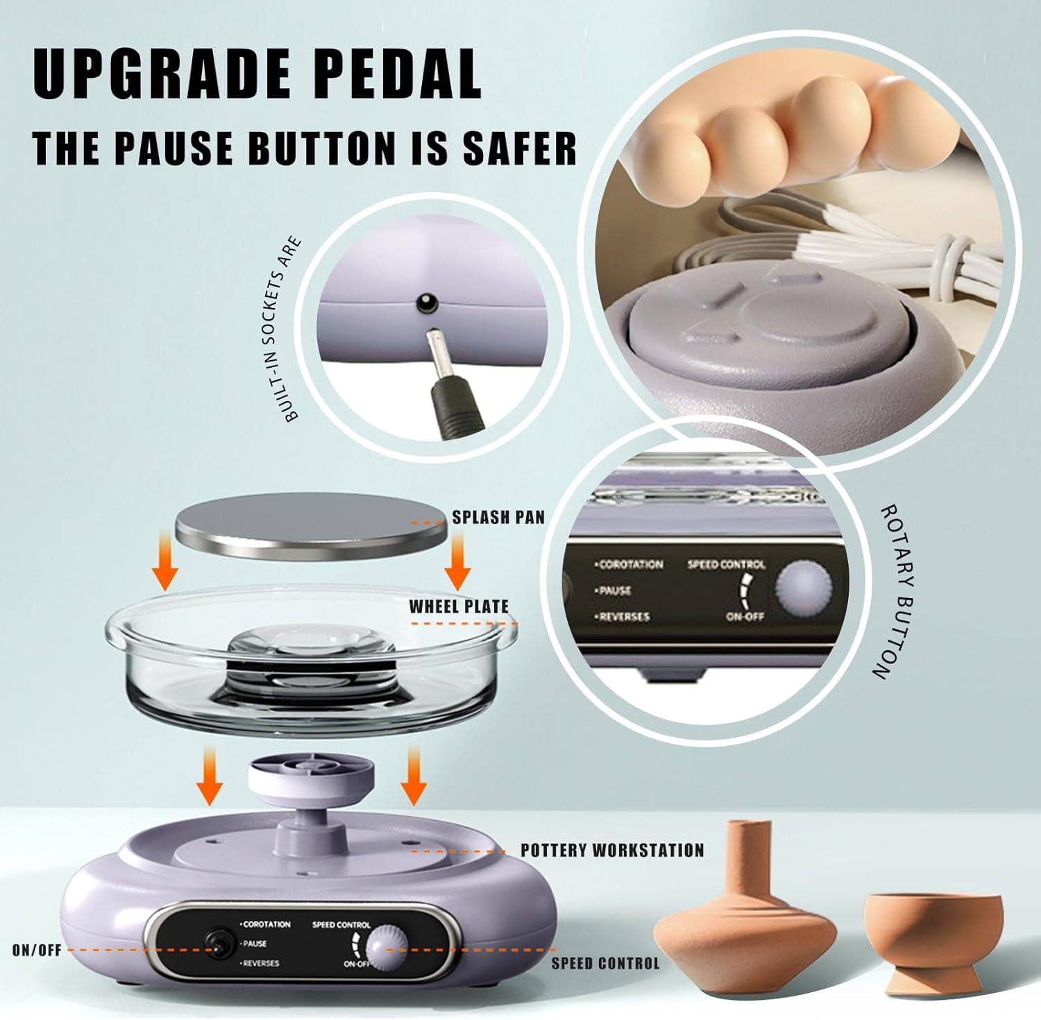 Mini Pottery Wheel - 4.7Inch Rotating Electric Pottery Wheel, Pottery Wheel for Adults,Comes with 8Plastic Tools and 6Clay Sets,Suitable for Kids,Teenagers and Adults Beginners Craft Clay Kit