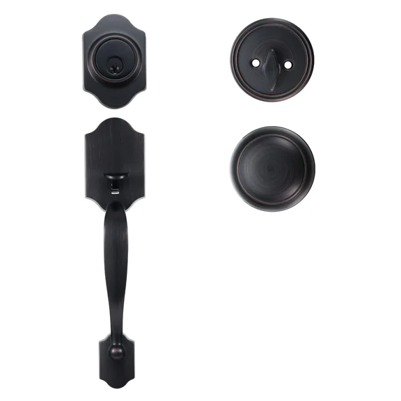 Brushed Oil Rubbed Bronze Front Door Handle and Deadbolt Set with Adjustable Spacing for Left or Right Hand Entry,Single Cylinder Lock Upgrade