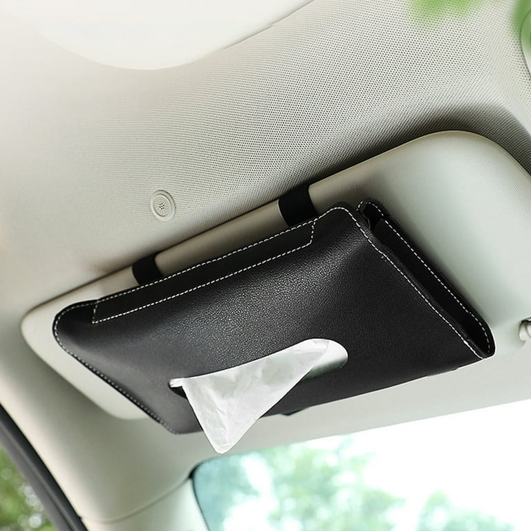 Beige Hanging Tissue Box For Car Sun Visor, Leather Tissue Holder