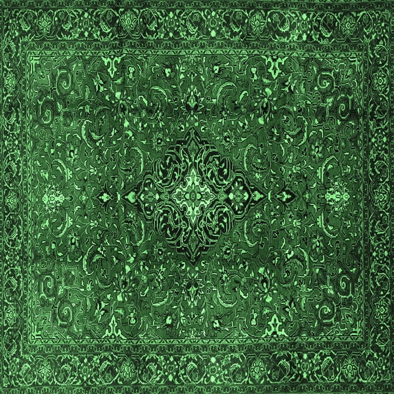 Ahgly Company Indoor Square Medallion Emerald Green Traditional Area Rugs, 4' Square