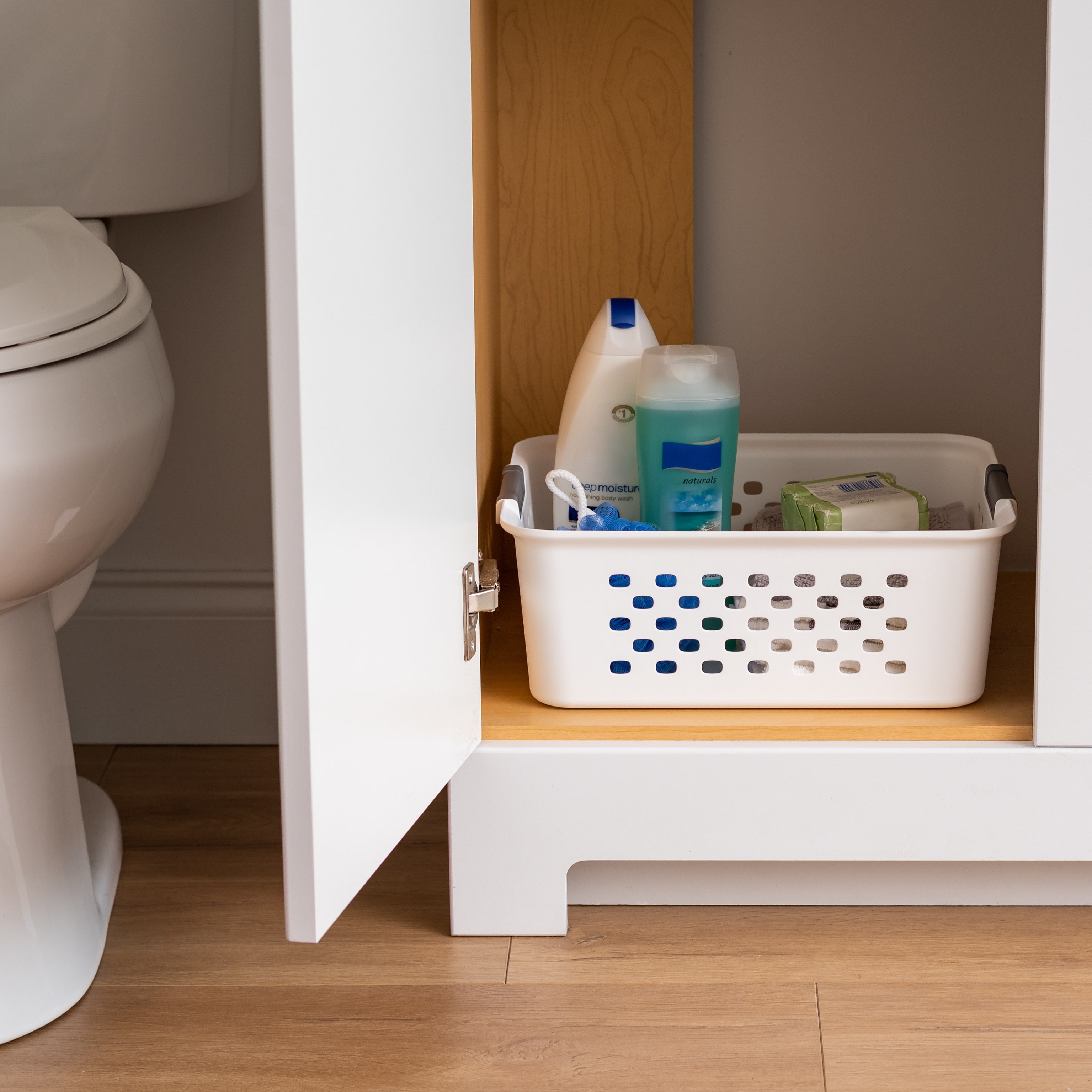 IRIS Plastic Storage Basket, Medium, Shelf Basket Organizer for Pantries, Kitchens, Cabinets, Bedrooms, White