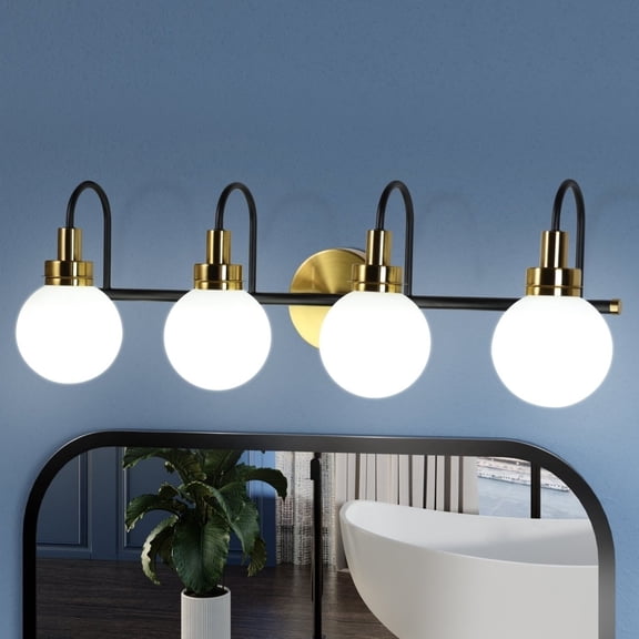 ExBrite 4-Light LED Vanity Light Fixture Farmhouse Black Gold Dimmable 3023