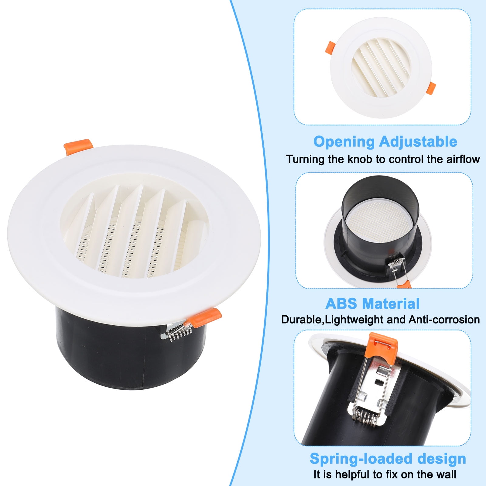Uxcell 4 Inch Round Air Vent Spring Loaded, 2pcs ABS Soffit Exhaust Vent with Louver Grille for Home Office
