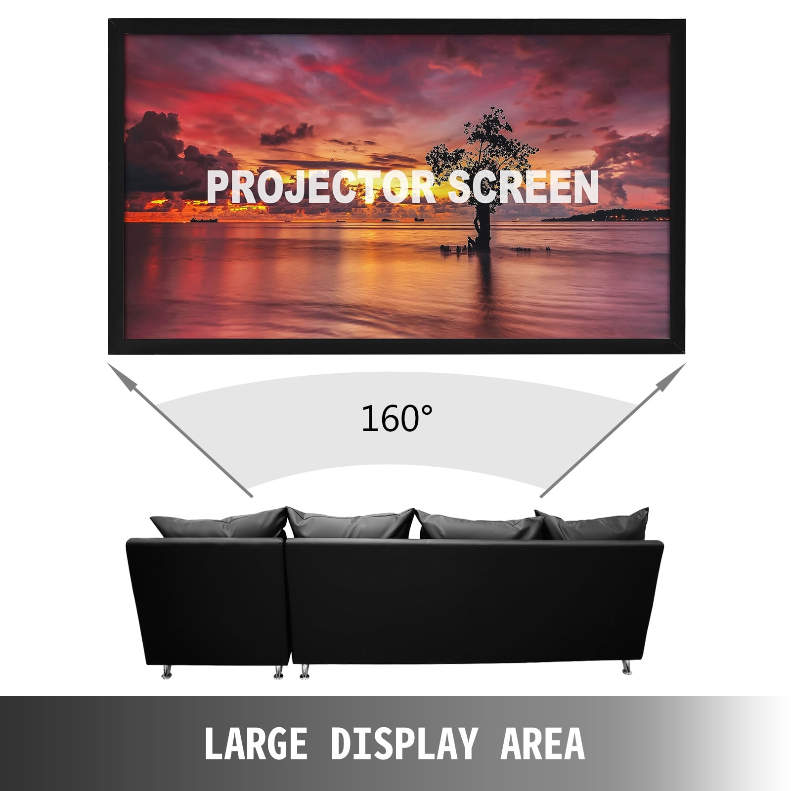 VEVOR Projector Screen Fixed Frame Big 110" 3D Diagonal 16:9 4K HD Projector Screen with Aluminum Frame Projector Screen Wall Mounted for Home Theater Office Use