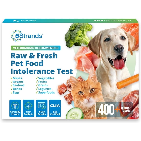 5Strands Pet Raw Food Intolerance Test, at Home Sensitivity Test for Dogs & Cats, 270 Items, Hair Analysis, Accurate for All Ages and Breed, Results in 7 Days - Chicken, Beef, Duck