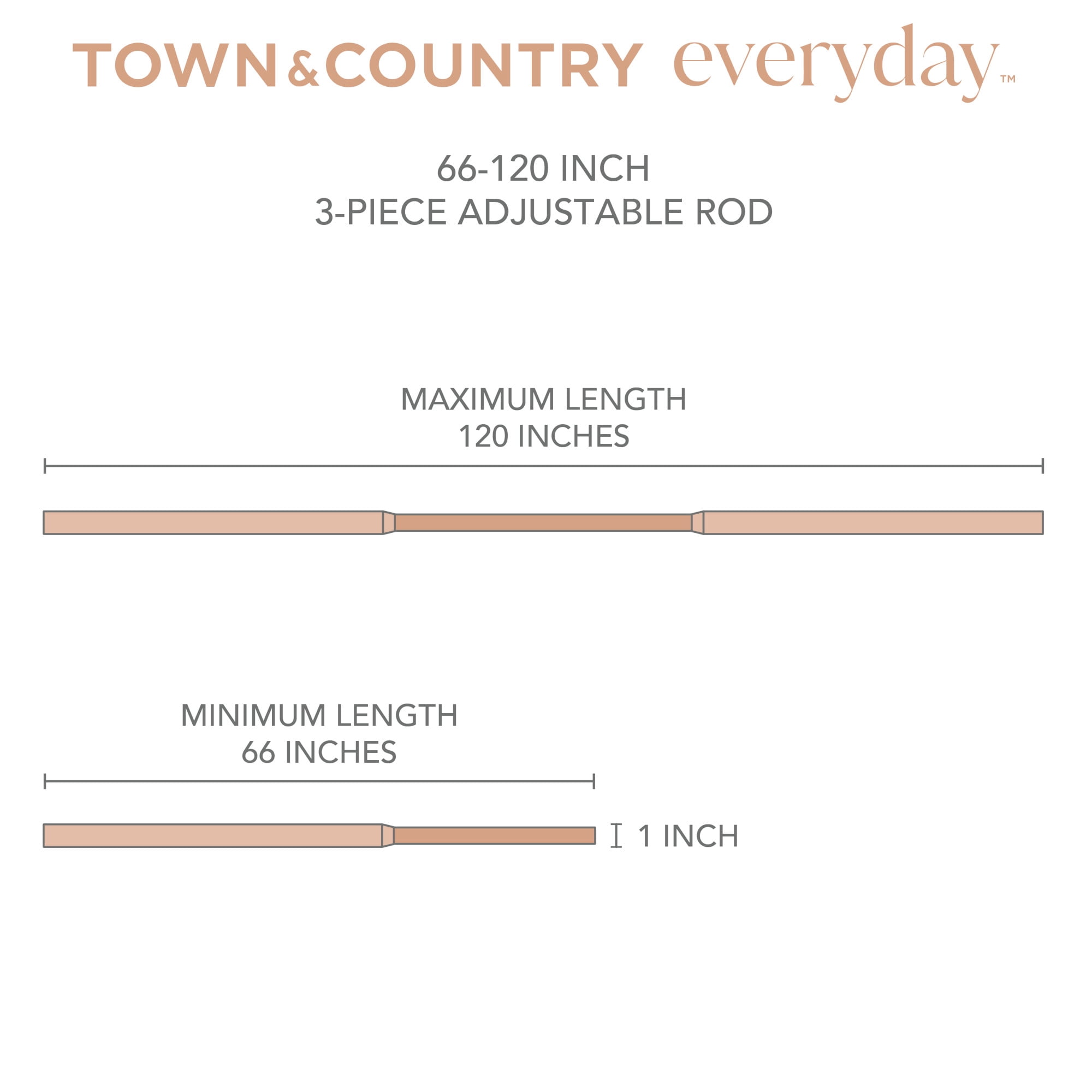 TOWN & COUNTRY EVERYDAY Modern Smooth Edge Cylinder Single Indoor Curtain Rod and Finial Set, Easy Install Wall Mount, Oil Rubbed Bronze, Adjustable 66”-120”