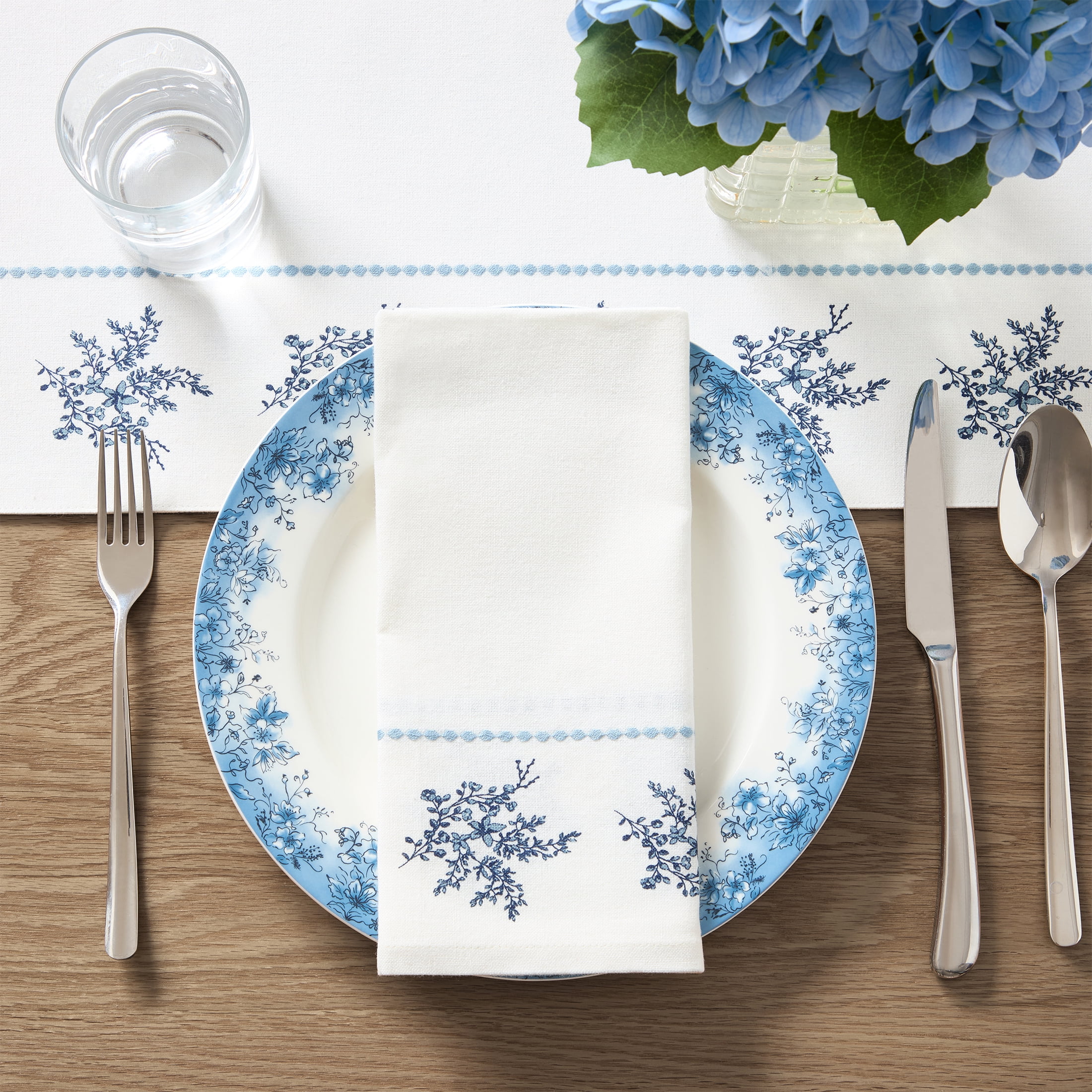 Floral Ceramic Plate, Blue and White, 10.5", by My Texas House