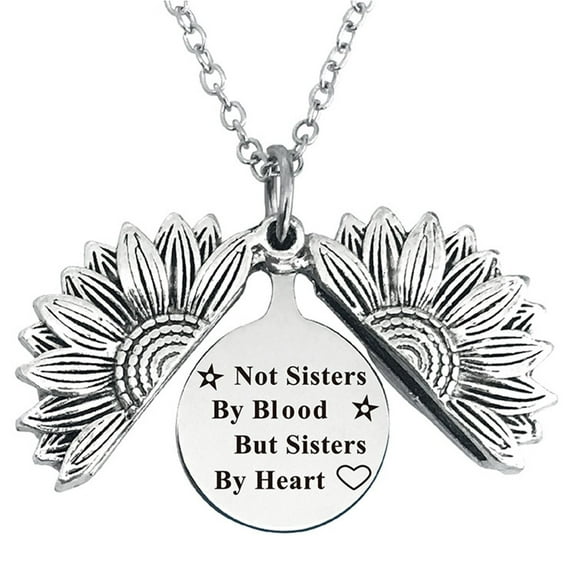 Sexy Sparkles Sterling Silver Sunflower Necklace for Women, Engraved Message Not Sisters by Blood But Sisters by Heart- Alloy Pendant Jewelry Gifts for Daughter/Wife/Sister/Mom, 45cm