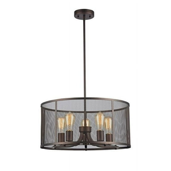 20 in. Lighting Ironclad Industrial-Style 5 Light Rubbed Bronze Ceiling Pendant - Oil Rubbed Bronze