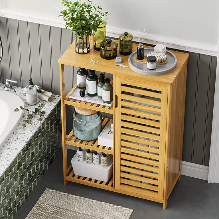 Bathroom Cabinet Bamboo Storage Cabinet with Doors and 3 Side Shelves Freestanding Floor Cabinet for Bathroom Living Room Bedroom Hallway Kitchen Storage Organizer Walmart
