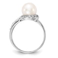 thumbnail image 2 of Solid 14k White Gold 7.5mm Freshwater Cultured Pearl VS Diamond Ring Band Size 8 (.088 cttw.), 2 of 6