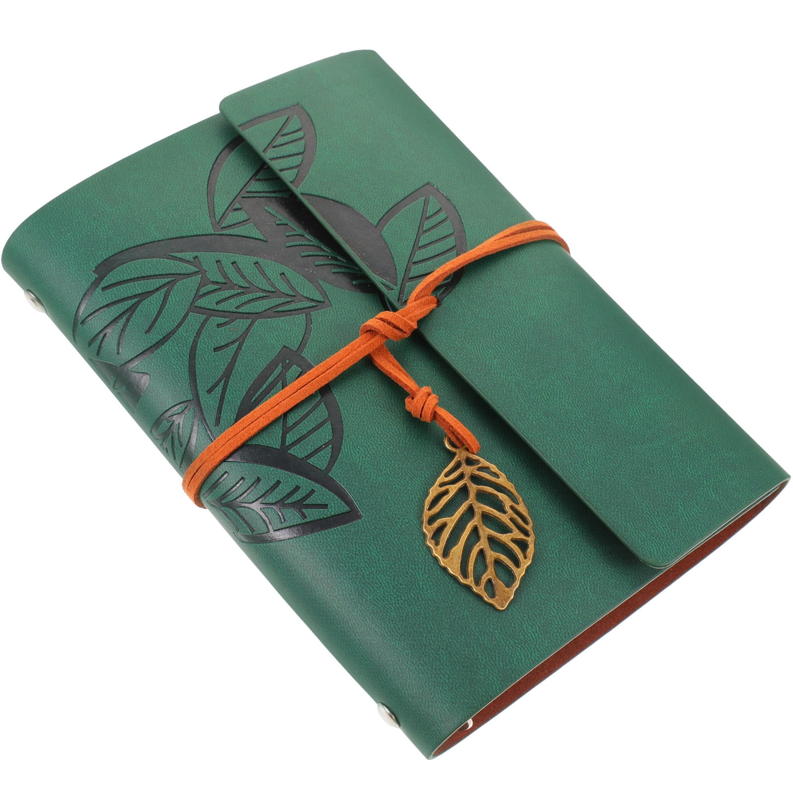 GOOHOCHY Vintage Style Leaf Leaves Pattern PU Cover Loose-leaf String Bound Blank Notebook Notepad Travel Journal Diary Jotter - Size L (Green)