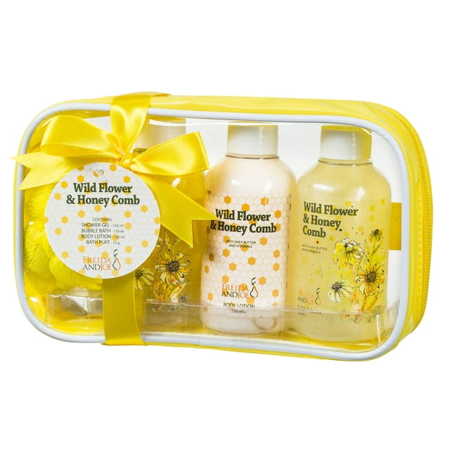 Freida & Joe Deluxe Natural Rustic Wild Flower and Honey Comb Bathroom Spa Kit - Gift for Her