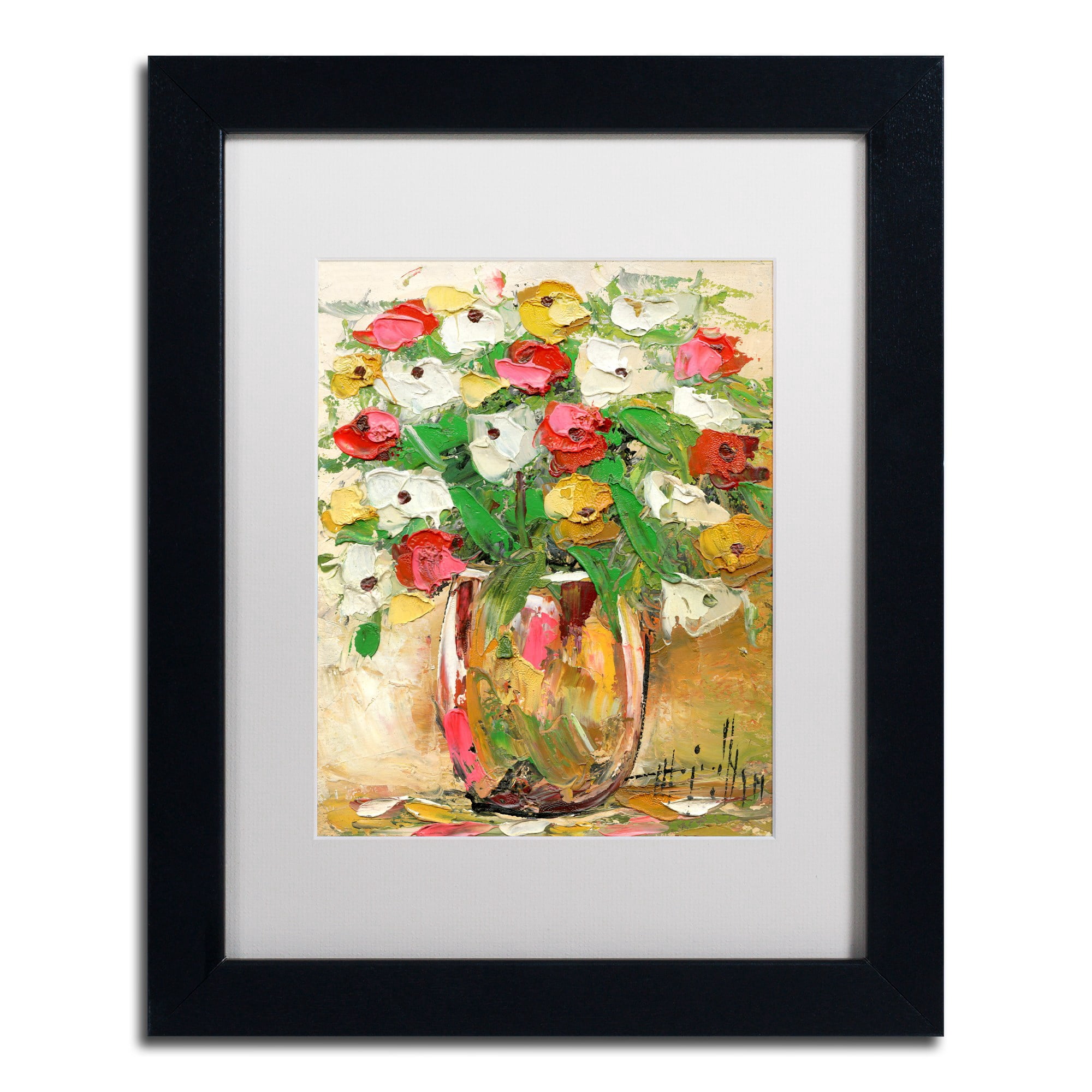 Trademark Fine Art "Spring Flowers in a Vase 7" Canvas Art by Hai Odelia, White Matte, Black Frame
