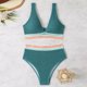 thumbnail image 5 of Traje de baño para mujer, color liso, escote en V, cintura alta dividida con costuras, bikini dividido, traje de baño para mujer, conjuntos de bikini para mujer, trajes de baño bikini para mujer, 5 of 6