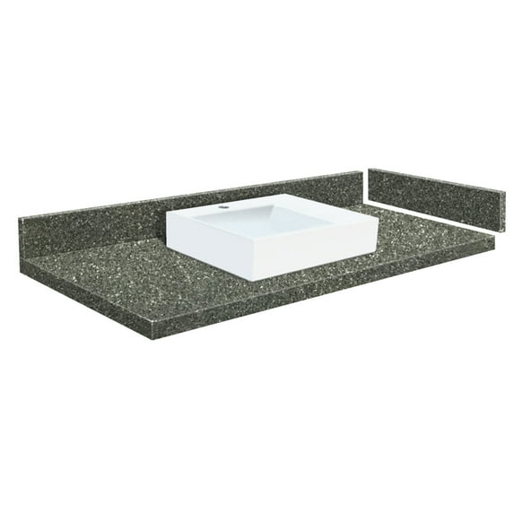 Transolid VT42.75x22-1RV-4T-A-W-1 42.75 in. D Quartz Vessel Vanity Top with Single Hole and Rectangular Vessel Sink, Greystone