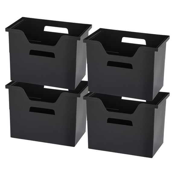 IRIS Open Storage Basket, File Organizer, Large, Matte Black, Set of 4