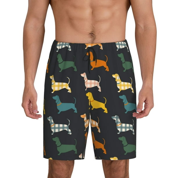 Fotbe Plaid Dachshund Pantalones Cortos de Pijama para Hombre, Ropa de Dormir, Pantalones de Pijama Cortos para Hombre-Small