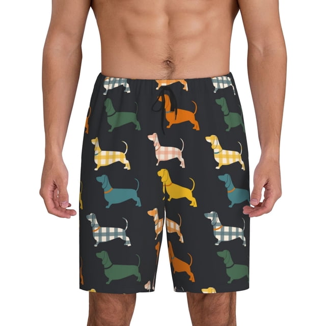 Balery Plaid Dachshund Pantalones cortos de pijama de punto de algodón para hombre con cinturilla y bolsillos-X-Large