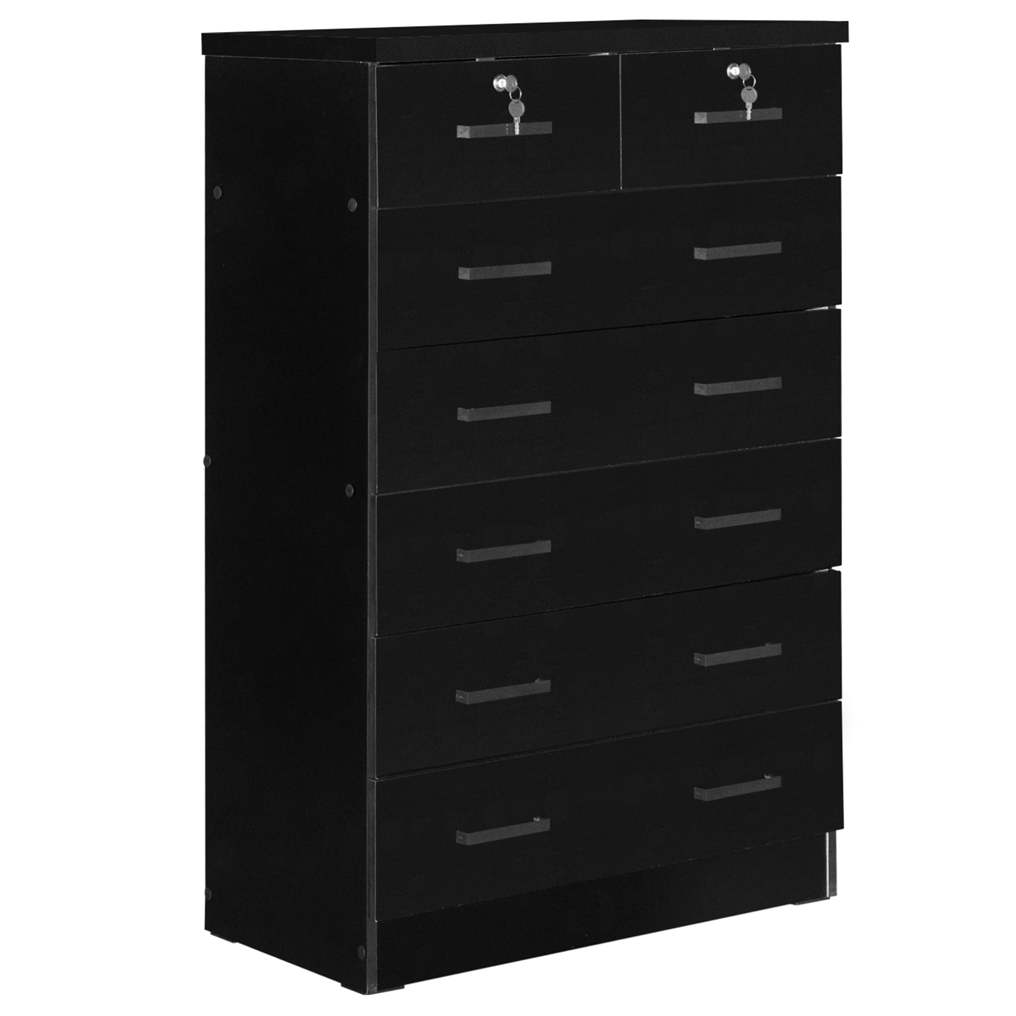 Black Finish Wooden 7 Drawer Chest Dresser Clothes Storage Lockable Organizer 