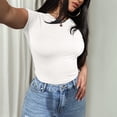 thumbnail image 3 of JYLFC Casual Crew Neck T-shirt for Woman Short Sleeves Stretchy Crop Top Slim Fit Solid Tee Tops Summer, White L, 3 of 7