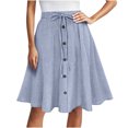 thumbnail image 3 of ClodeEU Women's Drawstring High Waist Button A Line Midi Skirt,Casual Flared Vintage Pleated Skirts Light Blue,Womens Plus S, 3 of 7