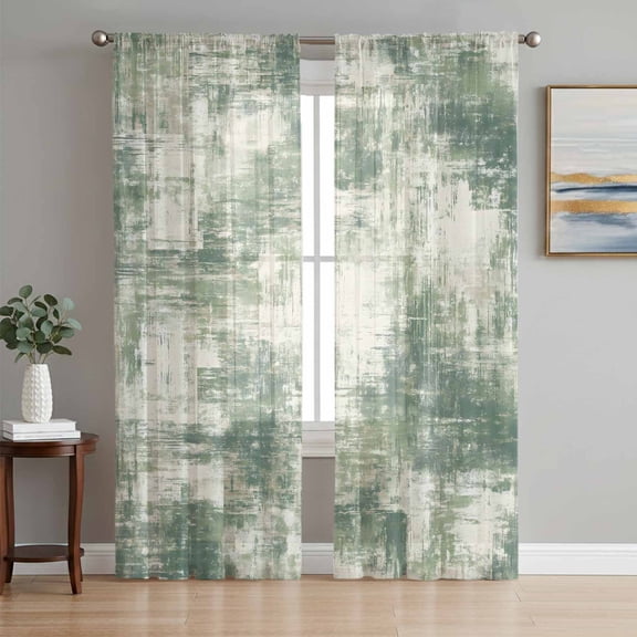 Sheer Curtains 72 Inches Long 2 Panels Set for Bedroom, Sage Green Ombre Semi Sheer Curtains for Windows, Gradient Abstract Art Vintage Grey Voile Window Treatments Rod Pocket Curtain