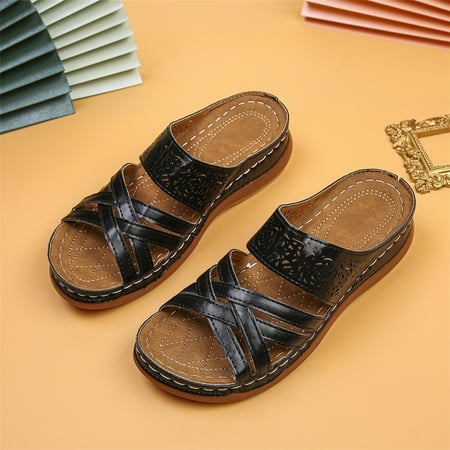 

HOMBOM Women Slippers New Wedge Heel Women s Sandals Stitched Hollow Cross Slippers Massage Women s Shoes