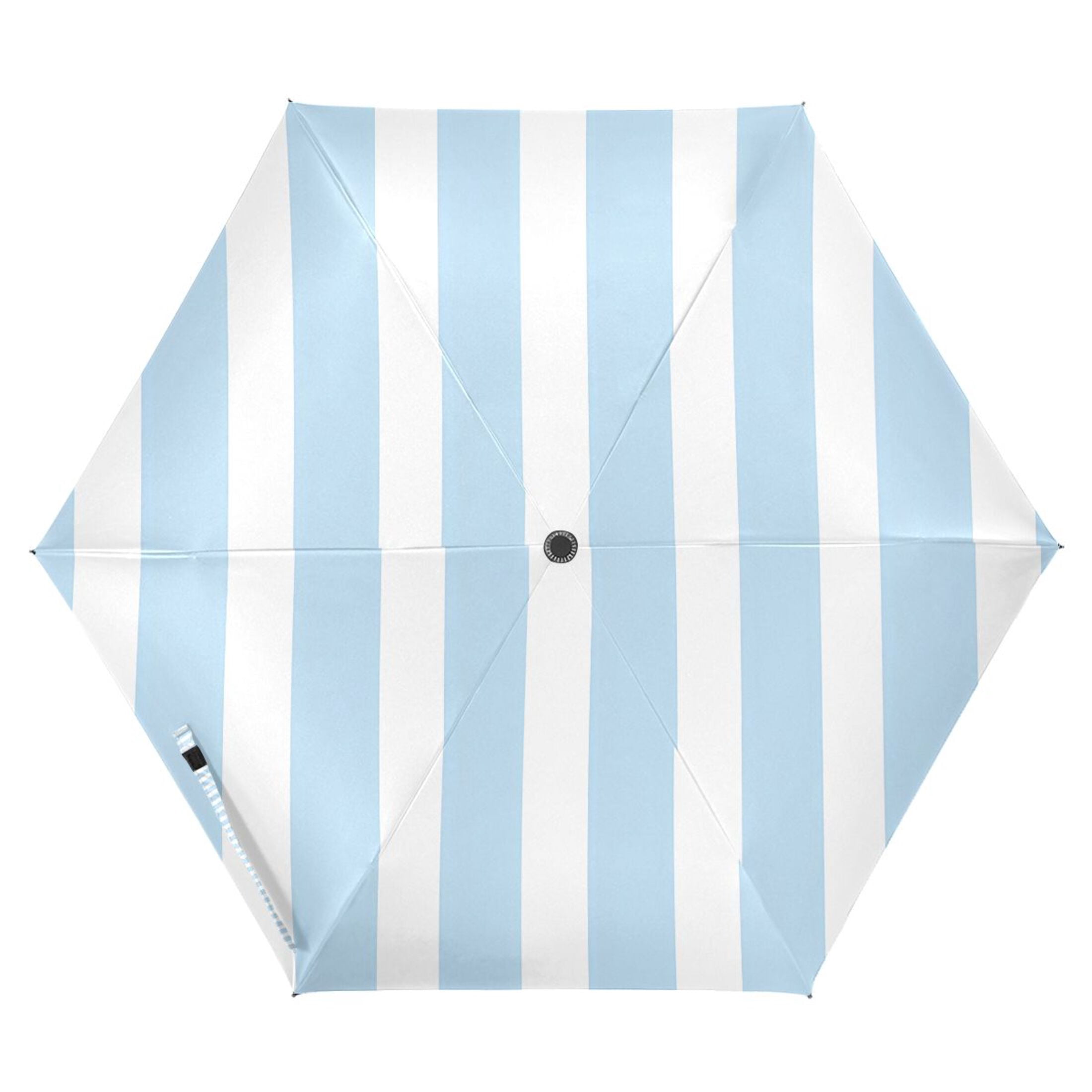 Light Blue and White Stripes Compact Sun Umbrella Windproof Travel Umbrellas for Rain Strong Portable UV Protection