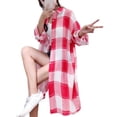 thumbnail image 2 of Mdesiwst Sunscreen Shirt Lapel Long Sleeve Buttons Closure Single Breasted Turn-Down Collar Versatile Breathable Plaid Print Above Knee Loose Chiffon Shirt Female Clothing, 2 of 7