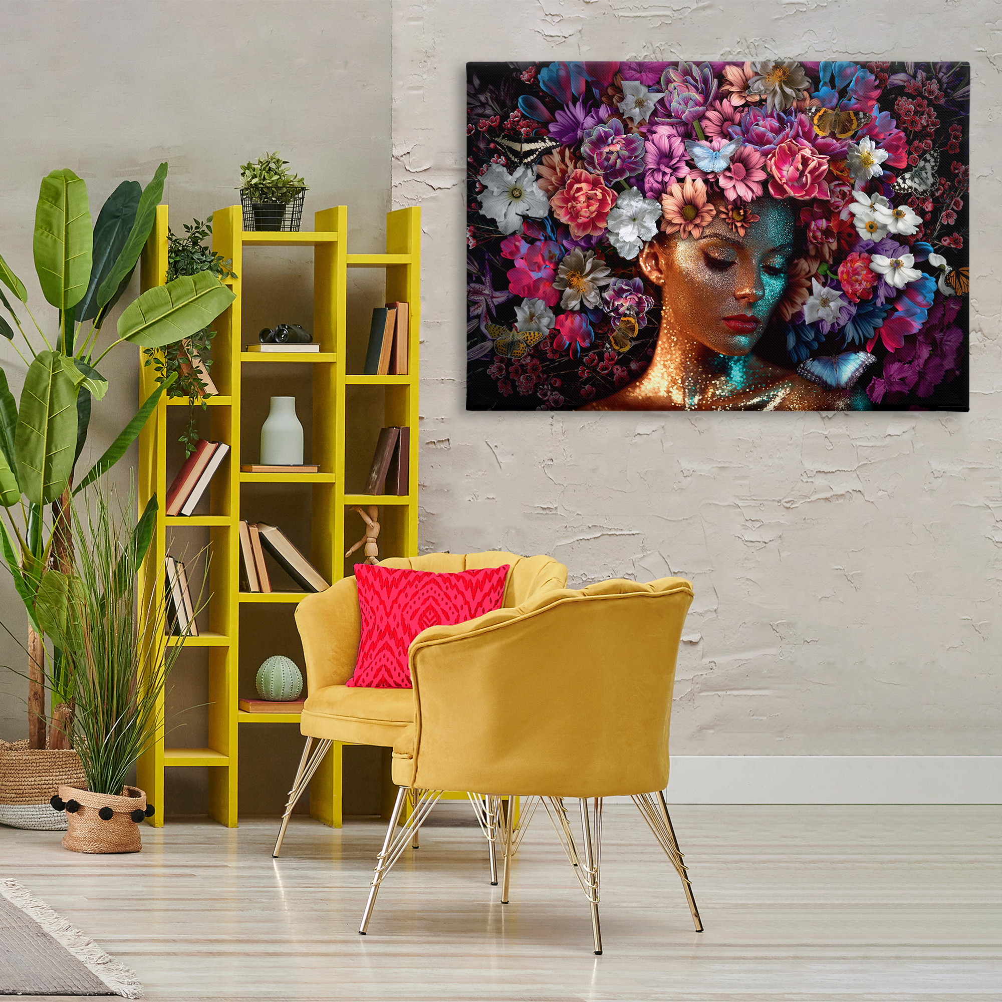 Stupell Industries Glitz Woman with Florals Plants & Flowers Painting Wrapped Canvas Art Print Wall Art, 45 x 30