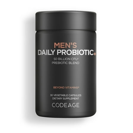 Codeage Men’s Daily Probiotic Supplement - 50 Billion CFU Probiotic Blend with Zinc, Inulin Prebiotic, Saw Palmetto – Men’s Wellness Support – 1 Capsule Per Serving - Non-GMO – 30 Capsules
