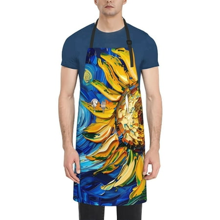 

Vsdgher vintage Starry Sunflower Waterproof Apron with 2 Pockets Kitchen Chef Aprons Bibs for Grooming Cooking Baking Painting Gardening