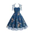 thumbnail image 6 of Girls Mesh Princess Dresses Trendy Embroidery Flower Lace Bow Spaghetti Gown for Pageant Wedding Birthday Party Graduation Dance Prom Dark Blue 9-10 Years, 6 of 6