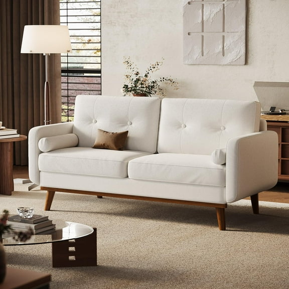 Huisuilinss Modern Loveseat Sofa,65" Mid Century Sofa Couch,2-Seater Upholstered Love Seat Couch With Soft Cushions & Wood Legs & Trim For Living Room Bedroom Office Apartment
