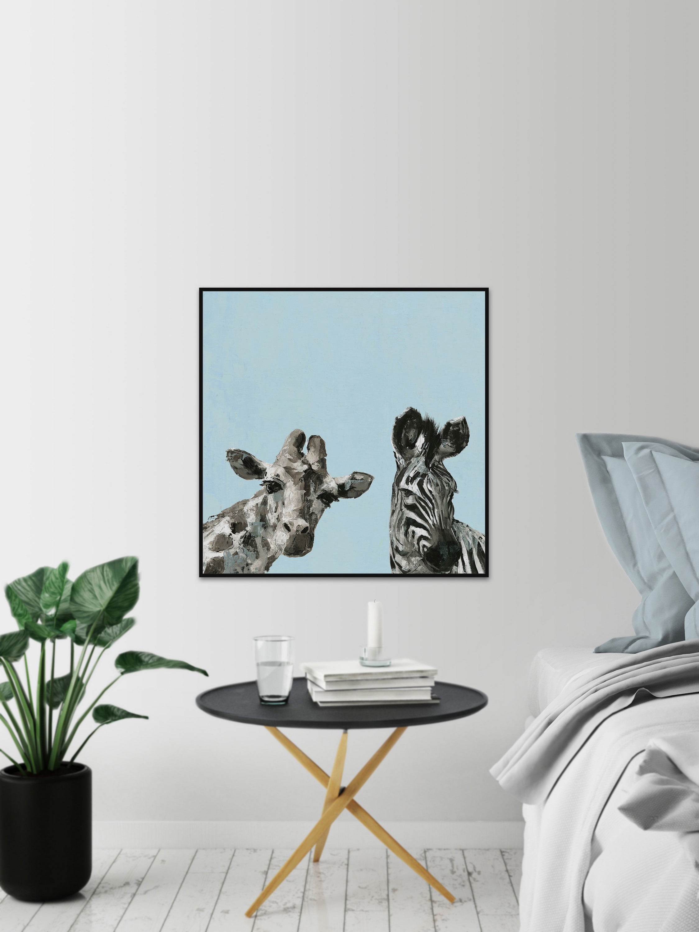 Giraffe and Zebra III Floater Framed Painting Print on Canvas