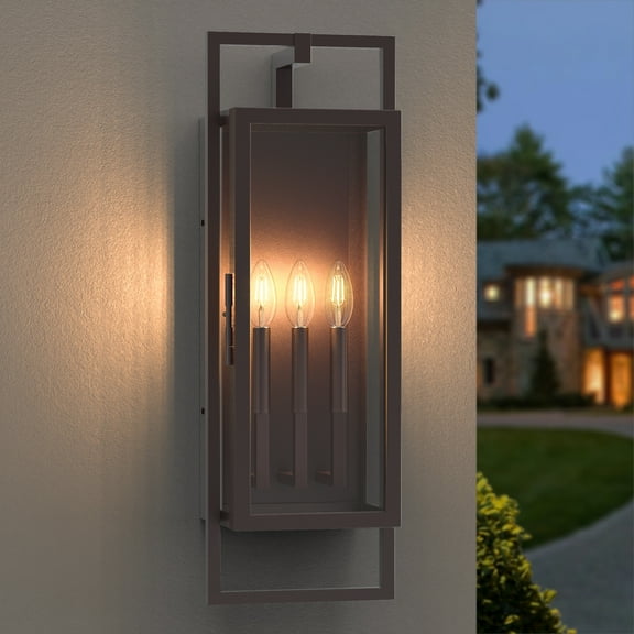 Maxax 25" Oil Rubbed Bronze Outdoor Wall Light, Large Dusk to Dawn Wall Sconce with Glass Shade, 3-Light Waterproof Exterior Lantern for Porch, Garage, House